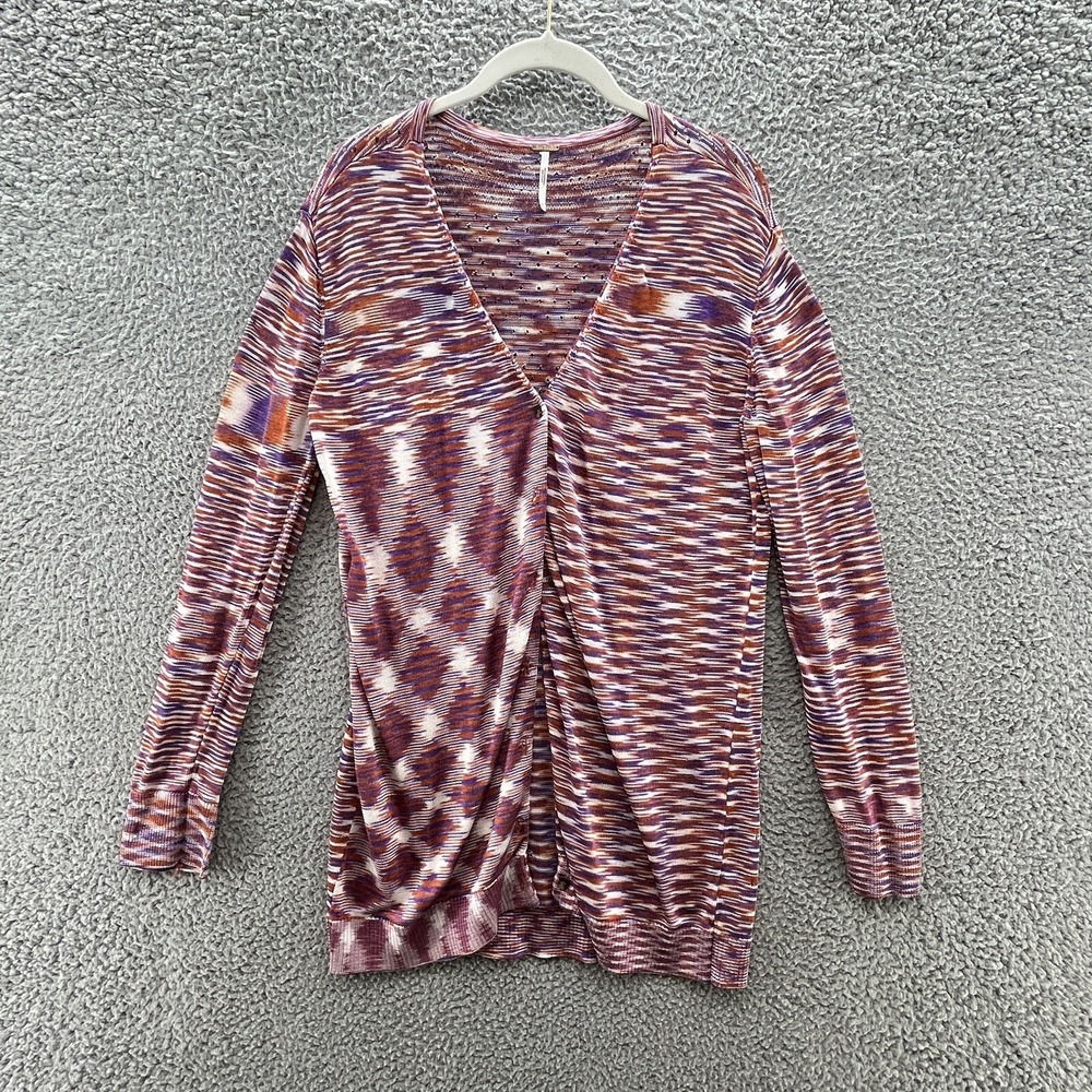 Free People Sweater Women Medium Purple Stripe Into The Night 70s Cardigan